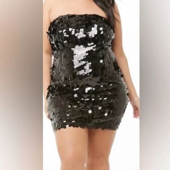 Forever 21+ Women's size 0X  Black Sequin Front Tube Mini Dress Era's Tour - Picture 1 of 5